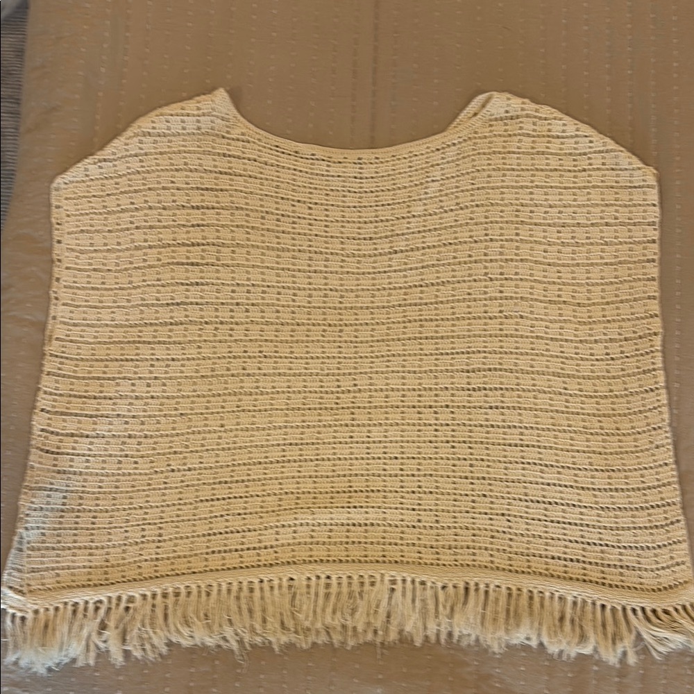 Joie Tan Knit Poncho with Fringe